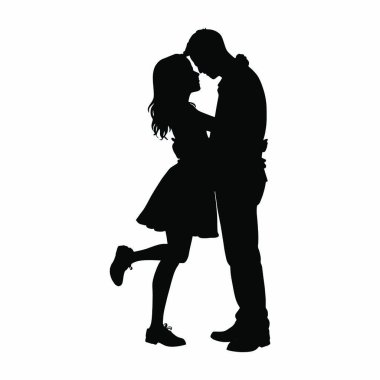 Beyaz arka planda birbirine aşık vektör siluet çift.