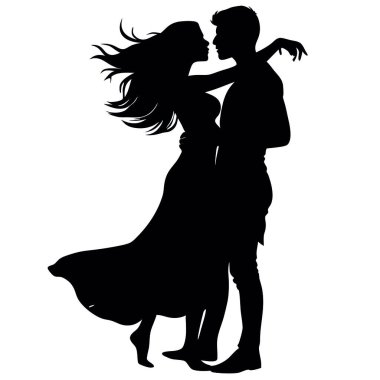 Beyaz arka planda dans eden bir çiftin silueti..