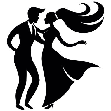 Dans eden siluet dans eden çift beyaz arka planda poz veriyor.