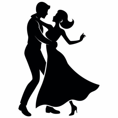 Beyaz arka planda dans eden çiftlerin vektör siluetleri