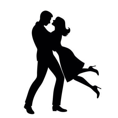 Beyaz arka planda dans eden çiftin vektör silueti.