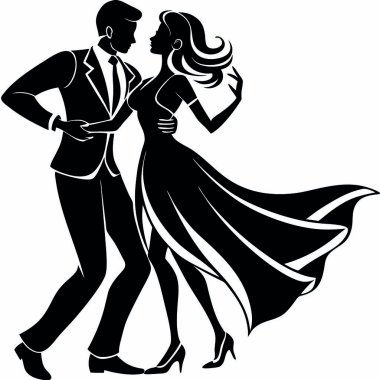 dans eden adam ve kadın, siyah ve beyaz çizimler