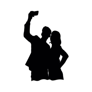 Akıllı telefon vektörüyle selfie çeken çiftlerin silueti
