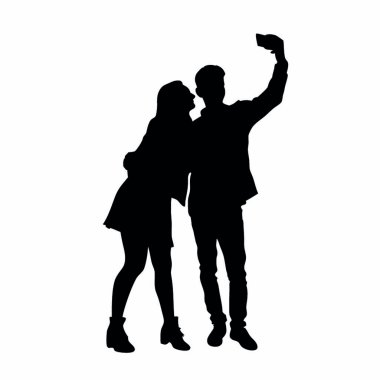 Akıllı telefonlu çift selfie çekiyor.