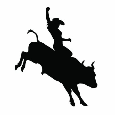 Elinde boğa olan kovboy silueti, beyaz tenli.