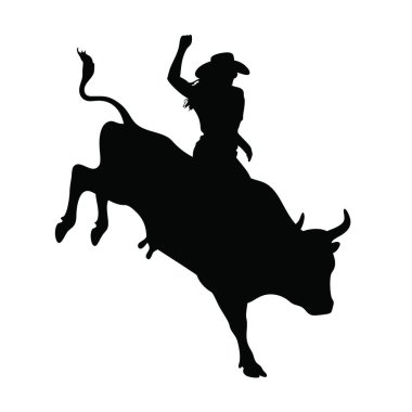 Beyaz arka planda kovboyu olan bir kızın silueti, vektör çizimi tasarımı.