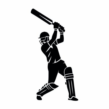 Kriket oyuncusu silueti top ve yarasa vektör çizimi tasarımı ile