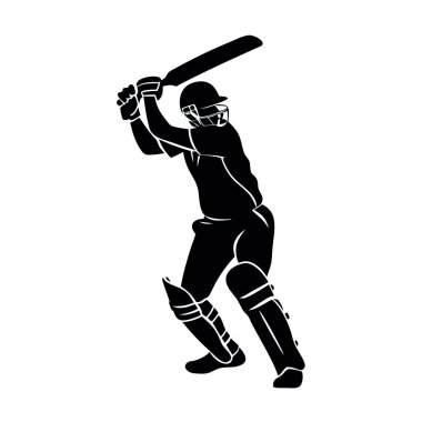 Siyah beyaz kriket oyuncusunun vektör çizimi