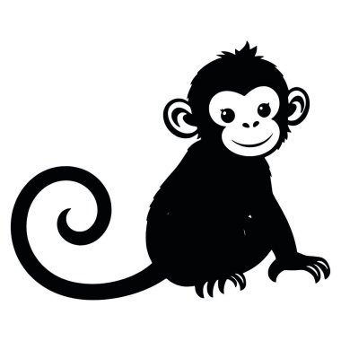 Büyük gözleri ve siyah gözleri olan sevimli maymun, vektör, illüstrasyon.