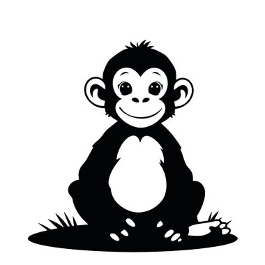 Siyah maymun beyaz arka planda oturuyor. vektör