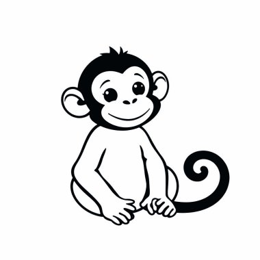 Maymun çizgi film tasarımı, Hayvanat bahçesi hayatı doğa ve hayvan temalı Vektör illüstrasyonu