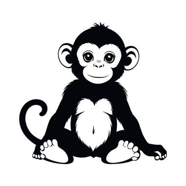 Beyaz arkaplanda siyah maymun.
