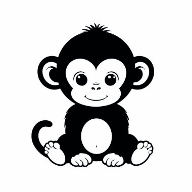 beyaz arkaplanda izole edilmiş maymun çizgi filmi, vektör illüstrasyonu