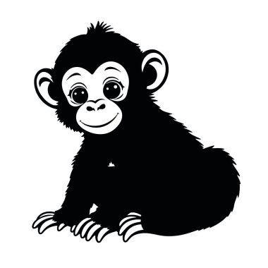 Beyaz arkaplanda siyah maymunun vektör çizimi.