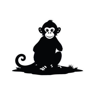Büyük siyah kuyruklu şirin bir maymun. Beyaz arkaplanda izole edilmiş düz biçim vektör illüstrasyonu.