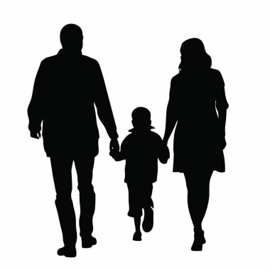 Beyaz arka planda elleri silueti olan mutlu bir aile.