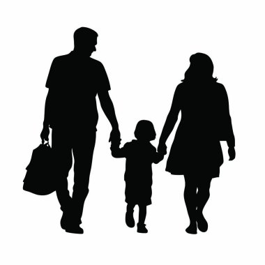Beyaz arkaplanda silueti olan aile.