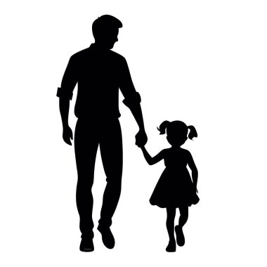 Beyaz arka planda baba ve kızının silueti