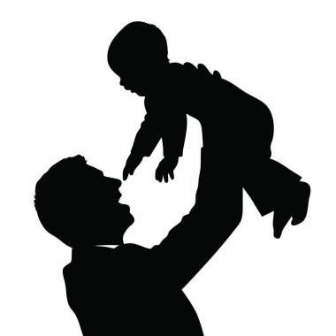 Bir baba ile oğlu beyaz zemin üzerine siluet vektör.