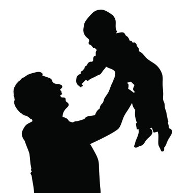 Oğluyla mutlu baba, siluet, vektör, illüstrasyon