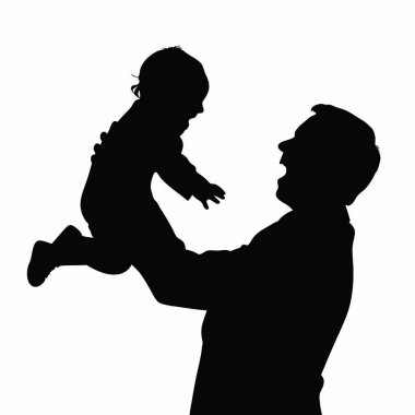 Baba ve çocuğu. Beyaz arkaplanda siluetler, izole edilmiş.