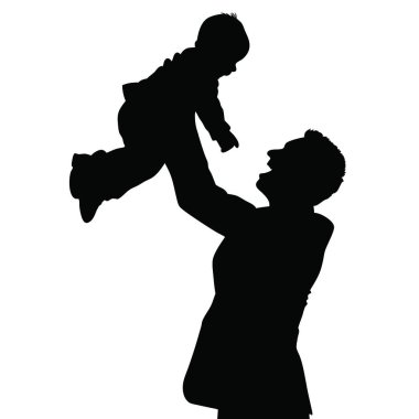 Babanın çocuğunu kucağında tuttuğu siluet.