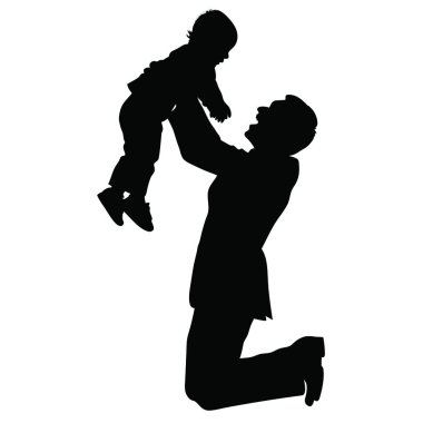 Baba ve bebek, vektör silueti çizimi,