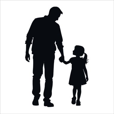 Baba ve kızın silueti. vektör illüstrasyonu