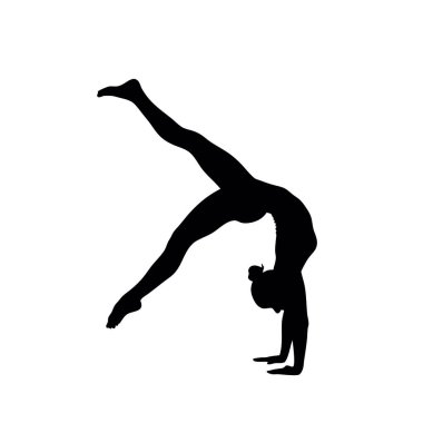 Beyaz arka plan üzerinde yoga yaparken kadın silüeti.