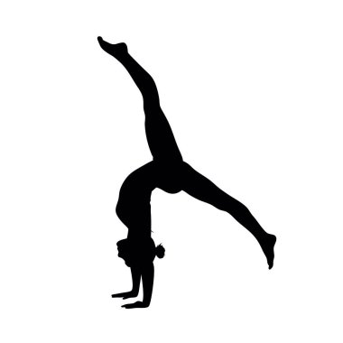 Beyaz arka planda yoga yapan bir kadın.