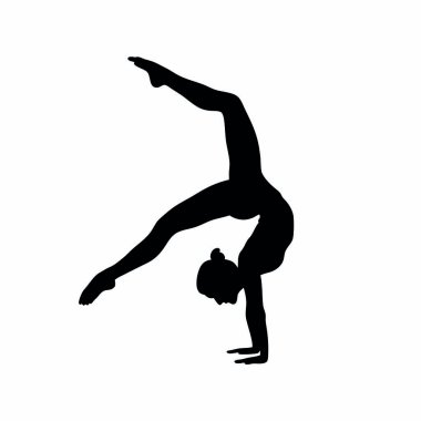 Kadın esneme egzersizi yapıyor. Yoga yapan kadın silueti. Beyaz arkaplanda izole edilmiş vektör illüstrasyonu.
