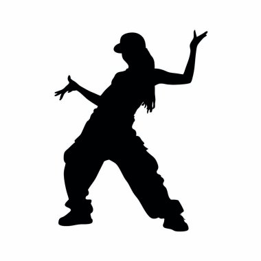 Arka planda dans eden bir kızın vektör silueti.