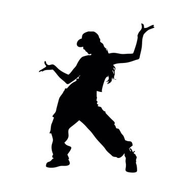 Beyaz arka planda dans eden bir kadının vektör silueti.