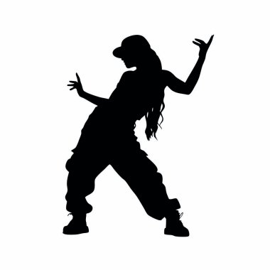 Beyaz arka planda dans eden bir kadının vektör silueti.