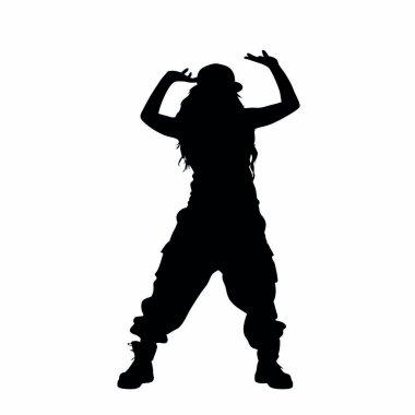 Beyaz arka planda bir kadın dansçının silüeti.