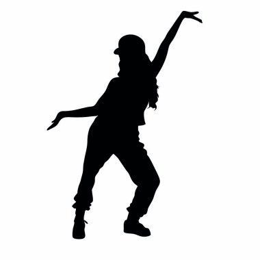 Siyah şapkalı bir kızın silueti. vektör illüstrasyonu.