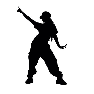 Beyaz arka planda hip hop dansçısı kız silueti