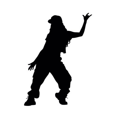 Beyaz arka planda dans eden bir kadının vektör silueti.