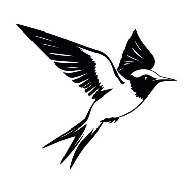 Beyaz arkaplanda uçan bir kuşun vektör silueti.