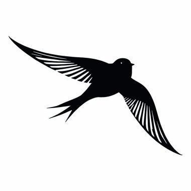 Beyaz arkaplanda siyah kuş silueti, vektör illüstrasyonu