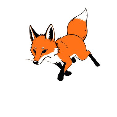 Beyaz arkaplanda çalışan bir tilki, vektör sanat illüstrasyonu, düz stil vektör sanat illüstrasyonu, beyaz resimli katı renk (11))