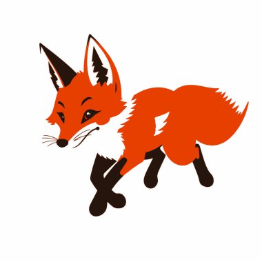 Beyaz arkaplanda koşan bir tilki, vektör sanat çizimi, düz stil vektör sanat çizimi, beyaz resimli katı renk (23))