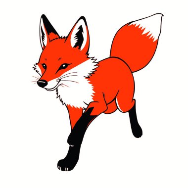 Beyaz arkaplanda çalışan bir tilki, vektör sanat illüstrasyonu, düz stil vektör sanat illüstrasyonu, beyaz resimli katı renk (22))