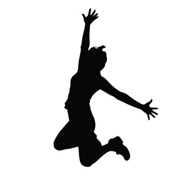 Beyaz arka planda zıplayan bir kadının silueti..