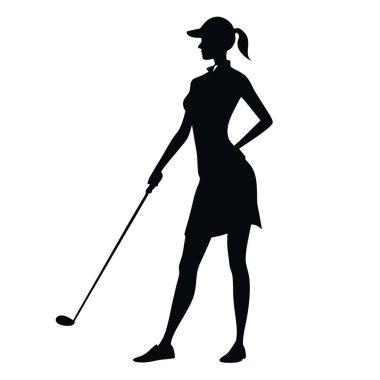 Siluet kız golf oynuyor. vektör illüstrasyonu.
