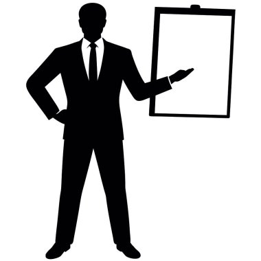 Boş bir pankart taşıyan bir iş adamının vektör çizimi