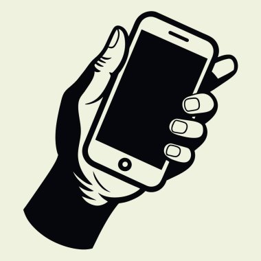 el ele tutuşan cep telefonu ikonu vektör resimleme grafiği