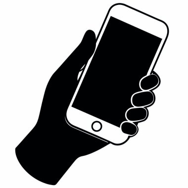 Akıllı telefon simgesini tutan el.