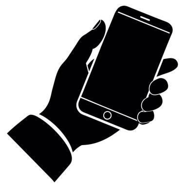 Beyaz arka planda akıllı telefon tutan bir adamın vektör silueti.