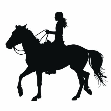 Ata binen bir kızın silüeti, vektör çizimi